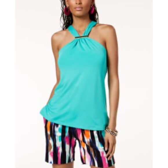 Trina Turk x INC International Concepts Halter Neck Top with Hardware in Teal XS - Picture 2 of 10